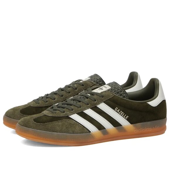 Adidas Gazelle Indoor in Dark Olive Night Cargo, Alumina & Gum 3 - Picture 1 of 2